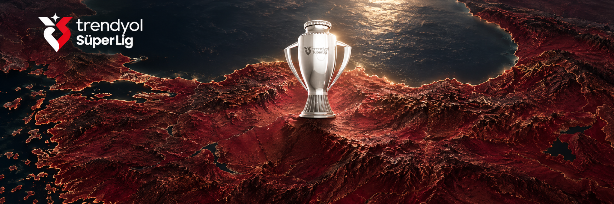 Türkiye haritası üzerinde Trendyol Süper Lig kupası ve logosunun yer aldığı kapak tasarımı